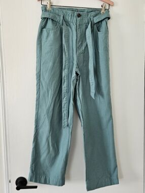 J Crew Womens Pants 0 Belted Straight Leg Crop Twill High Rise Coastal Paper Bag